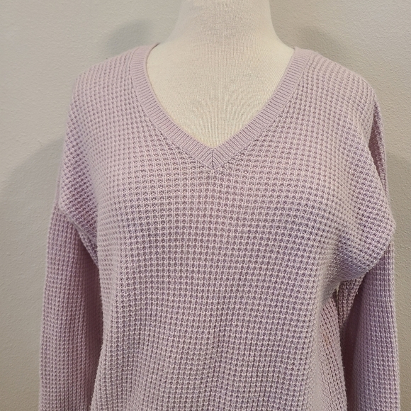 Vince Lilac V-Neck Waffle Knit Wool Cashmere Sweater - Picture 4 of 7